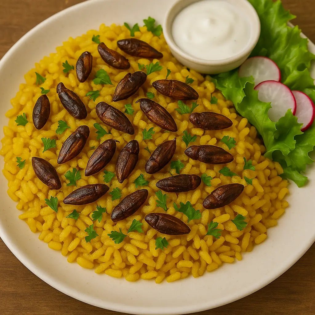🍚🦗 Kurkuma-Reis mit Kurkuma-gegrillten Grillen – Exotisch, Proteinreich & Nachhaltig - LECKERinsekt